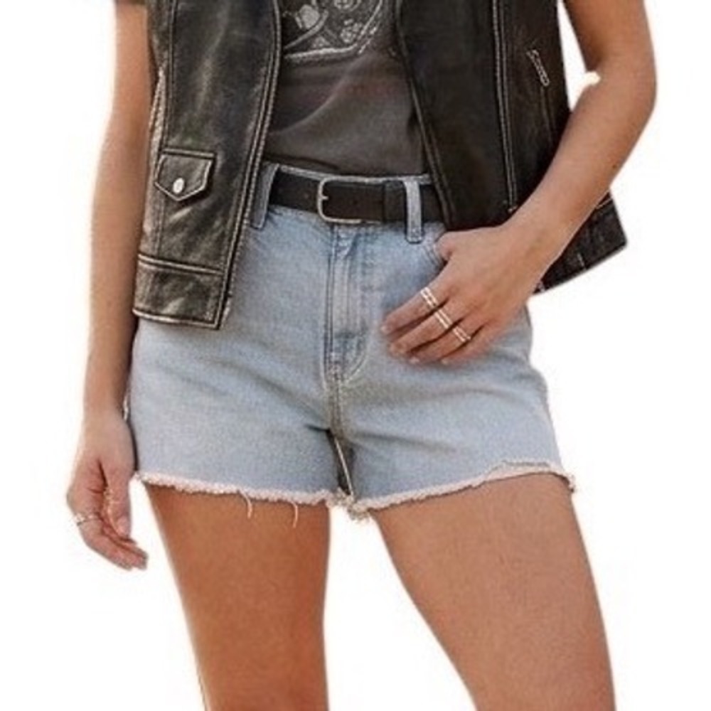 Harley-Davidson Womens Light Wash Denim Raw Hem Jean Shorts Size 28 Biker‎ Moto